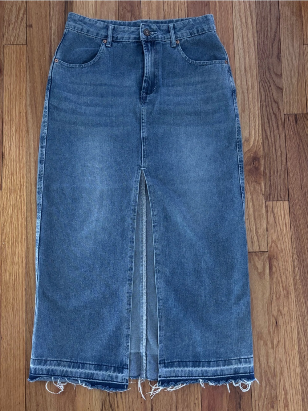 Women's Maxi Skirt in Washed Blue Gray - Soft Everyday Denim Style Front Slit